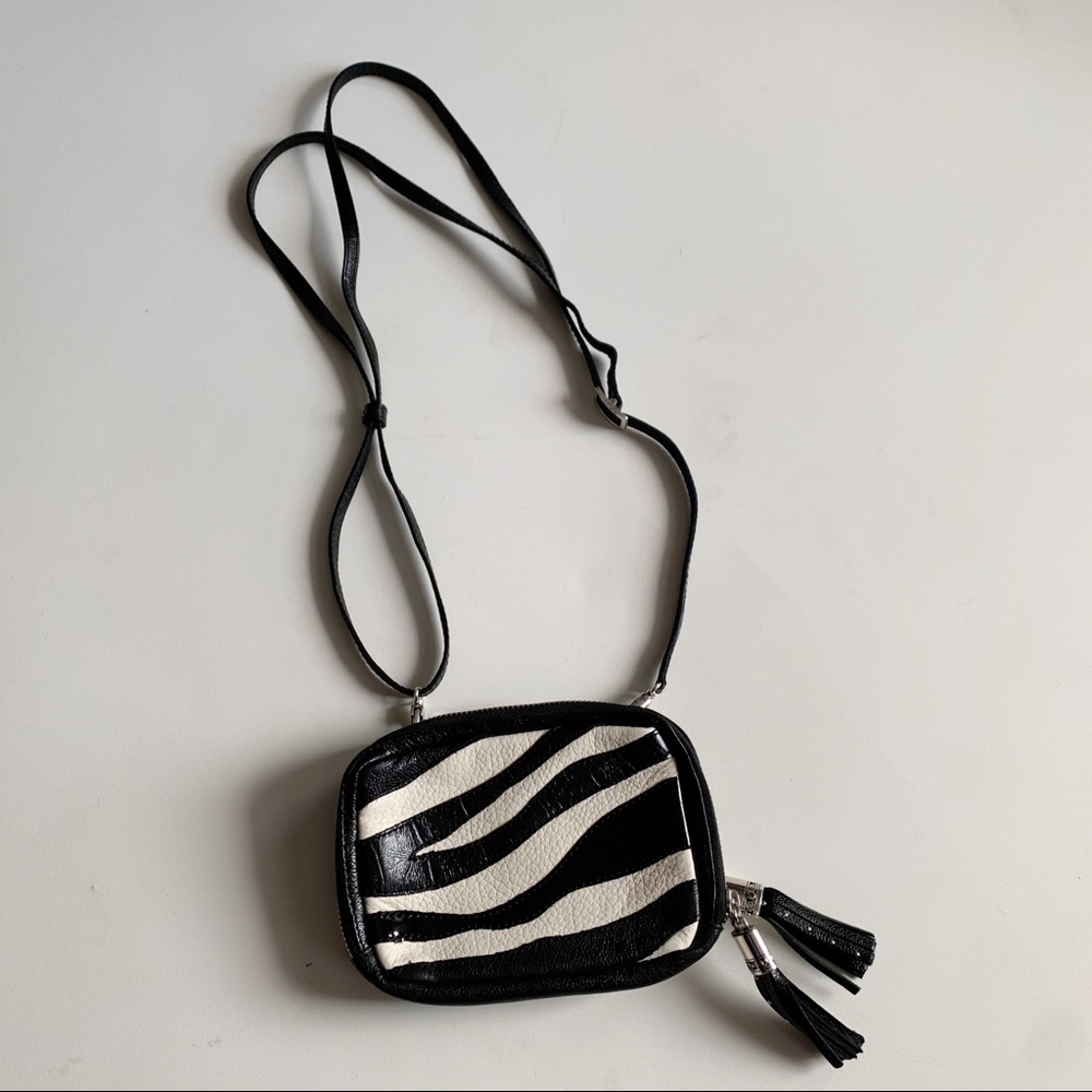 Brighton Zebra Print Leather Crossbody Bag Purse Black White Small - Picture 1 of 11